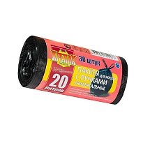 Мешки для мусора 20 л, с ручками, черные, в рулоне 30 шт., ПНД, 10 мкм, 550х440 мм, Крепак, 4607075710276 в Саратове