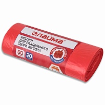 Мешки для мусора 60 л, красный, в рулоне 20 шт., ПНД, 10 мкм, 680х580 мм, LAIMA, 606702 в Саратове