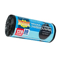Мешки для мусора 120 л, с ушками, черные, в рулоне 30 шт., ПНД, 15 мкм, 1100х700 мм, Крепак, 4607075710375 в Саратове Мешки для мусора 120 л, с ушками, черные, в рулоне 30 шт., ПНД, 15 мкм, 1100х700 мм, Крепак, 4607075710375 в Саратове