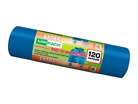 Мешки для мусора 120 л, синие, в рулоне 10 шт., ПНД, 14 мкм, 1100х700 мм, EXTRA, ex1201802 в Саратове