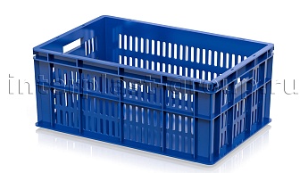 Ящик для молока, мяса, овощей и фруктов большая перфорация дно сплошное синий в Саратове Ящик для молока, мяса, овощей и фруктов большая перфорация дно сплошное синий в Саратове