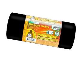 Мешки для мусора 300 л, черные, в рулоне 10 шт., ПВД 70 мкм, 1400х1000 мм, PREMIUM+, 30010160 в Саратове