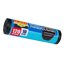 Мешки для мусора 120 л, с ушками, черные, в рулоне 10 шт., ПНД, 15 мкм, 1100х700 мм, Крепак, 4607075710474 в Саратове