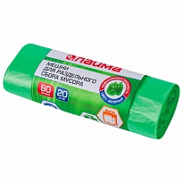 Мешки для мусора 60 л, зеленые, в рулоне 20 шт., ПНД, 10 мкм, 680х580 мм, LAIMA, 606704 в Саратове