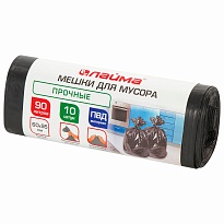 Мешки для мусора 90 л, черные, в рулоне 10 шт., ПВД, 25 мкм, 950х600 мм, LAIMA, 605332 в Саратове