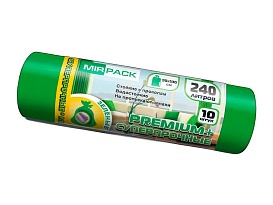 Мешки для мусора 240 л, ароматизированные, зеленые, в рулоне 10 шт., ПВД 45 мкм, 1300х930 мм, PREMIUM+, 240108301 в Саратове