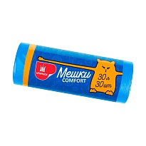 Мешки для мусора 30 л, синие, в рулоне 30 шт., ПНД, 7 мкм, 560х480 мм, Comfort, М0031 (МН 30-30с) в Саратове