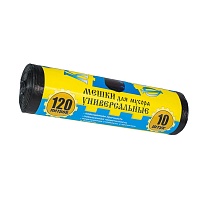 Мешки для мусора 120 л, с ушками, черные, в рулоне 10 шт., ПНД, 13 мкм, 1050х680 мм, Крепакоф, 4607075710252 в Саратове