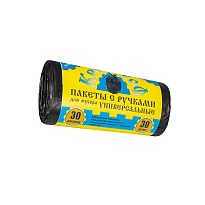 Мешки для мусора 30 л, с ручками, черные, в рулоне 30 шт., ПНД, 9 мкм, 620х480 мм, Крепакоф, 4607075710665 в Саратове