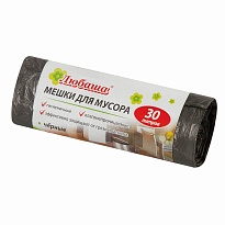 Мешки для мусора 30 л, черные, в рулоне 20 шт., ПНД, 5 мкм, 550х470 мм, Любаша эконом, 605329 в Саратове Мешки для мусора 30 л, черные, в рулоне 20 шт., ПНД, 5 мкм, 550х470 мм, Любаша эконом, 605329 в Саратове