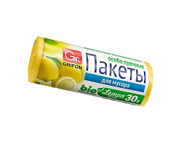 Мешки для мусора 30 л, ароматизированные, Лимон, желтые, в рулоне 20 шт., ПНД, 9 мкм, 560х530 мм, GRIFON Aroma, 101-020 Li в Саратове
