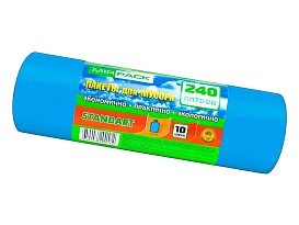 Мешки для мусора 240 л, ароматизированные, синие, в рулоне 10 шт., ПВД 30 мкм, 1300х930 мм, STANDART, 24010661 в Саратове