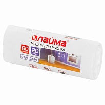 Мешки для мусора 60 л, белые, в рулоне 20 шт., ПНД, 7 мкм, 680х580 мм, LAIMA, 605539 в Саратове