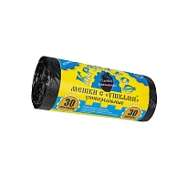 Мешки для мусора 30 л, с ушками, черные, в рулоне 30 шт., ПНД, 8 мкм, 580х460 мм, Крепакоф, 4607075710412 в Саратове